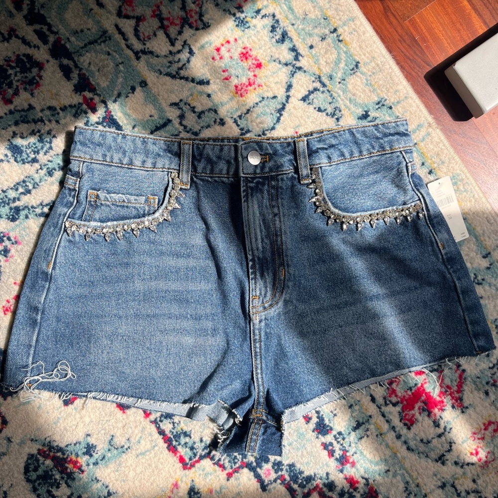 Pilcro Blue Jean Shorts with Embellishments
